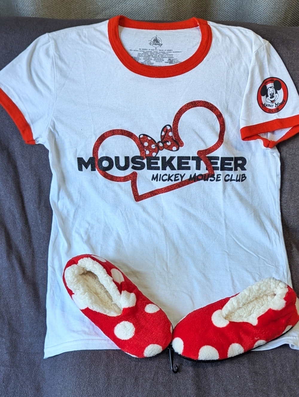 Disney Mickey Mouse Club Mouseketeer ringer T-shirt & matching slippers - Wmn Sm